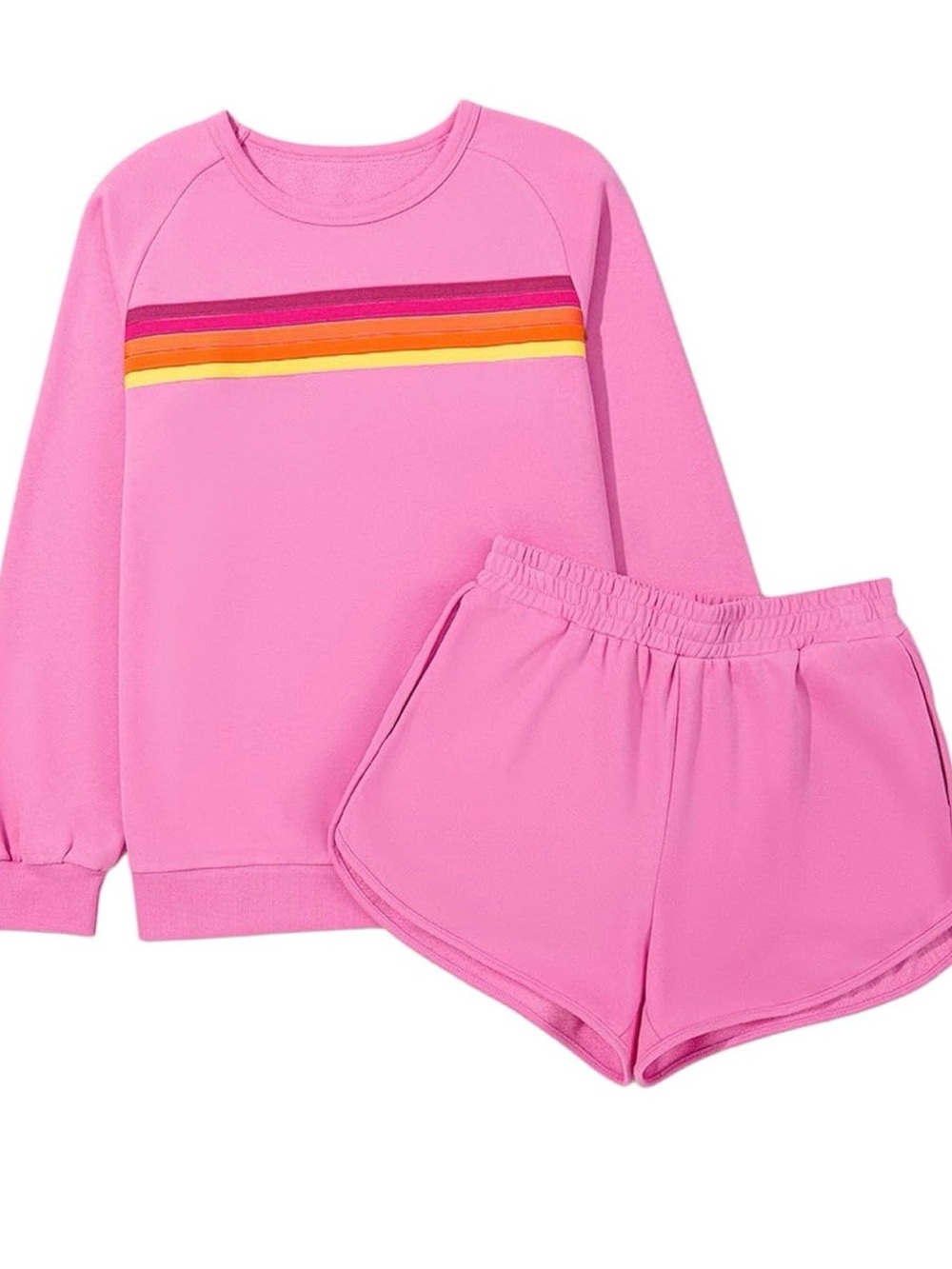 Amazon Pink Stripe Pullover & Elastic-Waist Shorts Pajama Set -  no 68